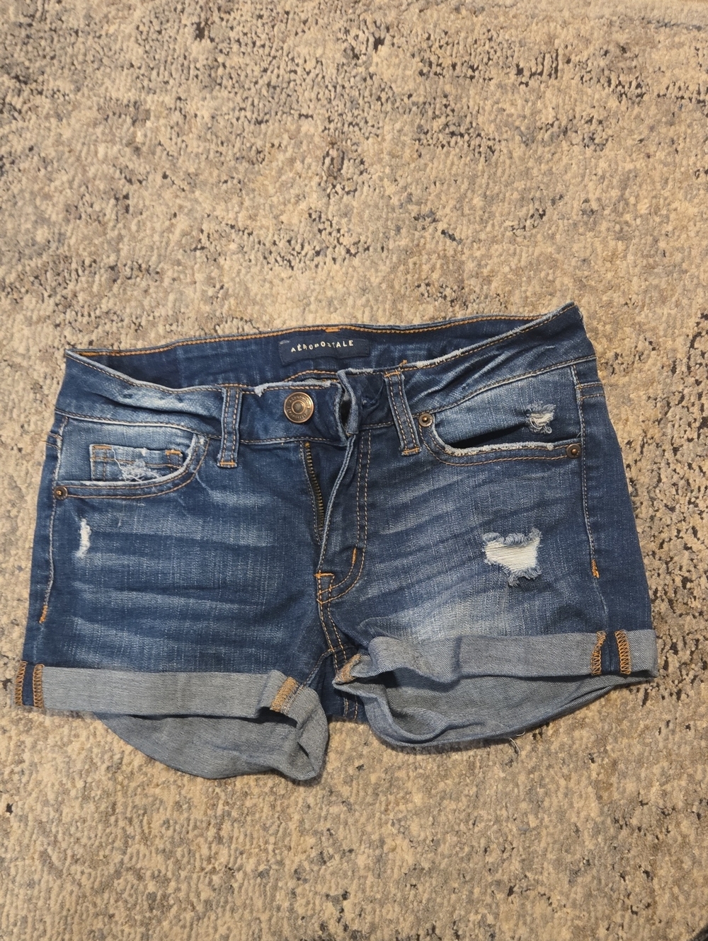 Aeropostale Dark Blue Distressed Denim Cuffed Shorts